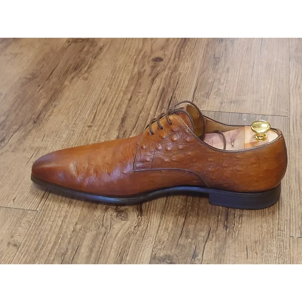 Magnanni Men’s 10M Light Brown Burnished Ostrich Stamped Leather Dress Shoes
